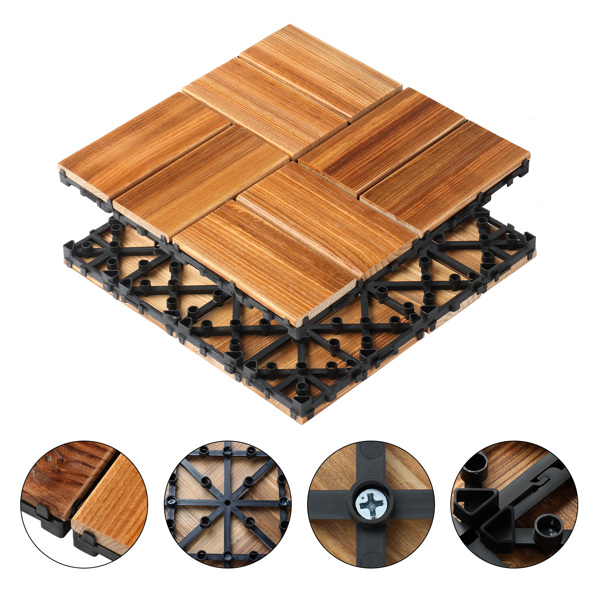 27pcs Wood Interlocking Deck Tiles 11.8"x11.8", Waterproof Flooring Tiles for Indoor and Outdoor, Patio Wood Flooring for Patio Porch Poolside Balcony Backyard