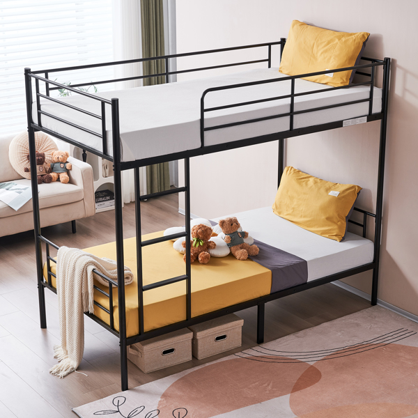 【Same model code: 67430277】Iron Bed Bunk Bed with Ladder for Kids Twin Size Black