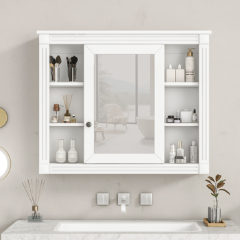 35\\'\\' x 28\\'\\' Wall Mounted Bathroom Storage Cabinet, Medicine Cabinet, Modern Bathroom Wall Cabinet with Mirror, Mirror Cabinet with 6 Open Shelves (Not Include Bathroom Vanity )