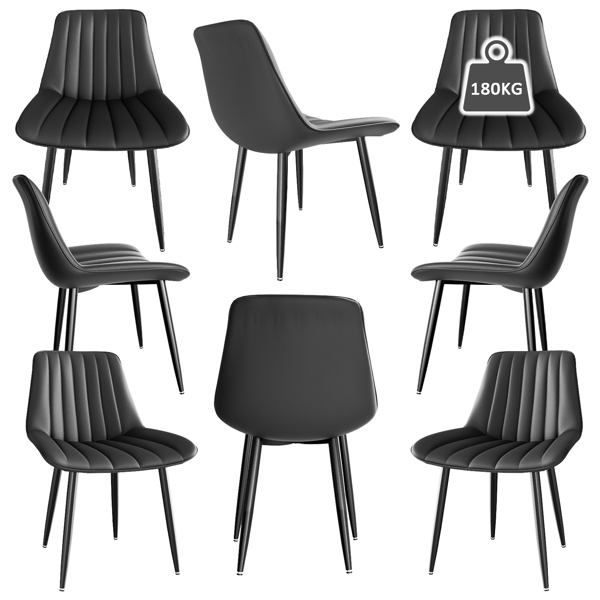 Dining chairs set of 8, Kitchen chairs with 7 cm backrest, Dining table chairs with 5 cm seat cushion, Max. Load capacity 180KG, PU faux leather upholstered chair for dining room, kitchen, living room