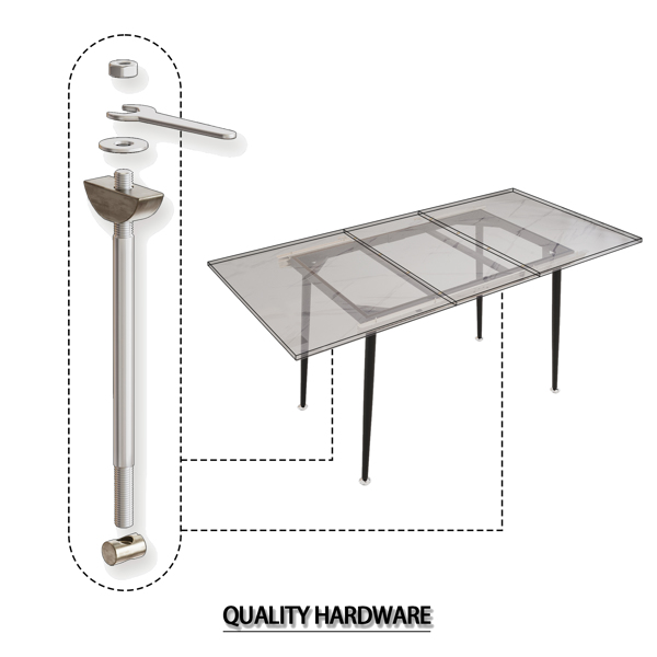 47"-63" expandable dining table set for 2-6 people, equipped with C-shaped tubular cushioned armless dining chair and an elegant and spacious dining table kitchen table and chair set, with metal legs 