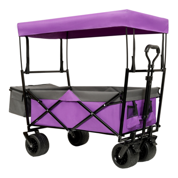 480Lbs Collapsible Wagon with Canopy,Wagon Stroller with 7\\" All-Terrain Wheels, Lightweight Foldable Wagon, Large Capacity for Camping, Shopping, Sports, and Garden Use,,purple with mosquito net