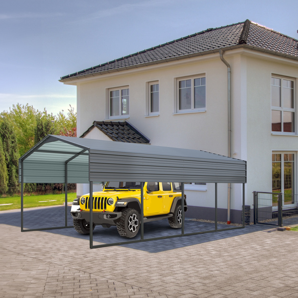 12x20 FT Metal Carport Heavy Duty with Reinforced Frame, Outdoor Garage Multi-Use Shelter Canopy Car Shelter for Pickup, Boat, Car and Tractors