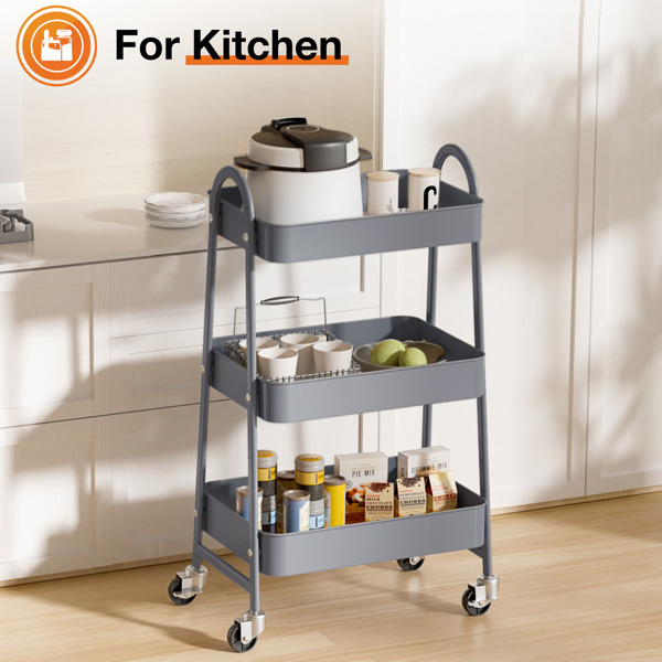 3 Tier Small Rolling Cart, Metal Utility Storage Organizer Kitchen Trolley Bathroom Laundry Room Bar Office Shelves