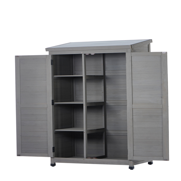 Outdoor Storage Cabinet and Metal Top,Garden Storage Shed,Outdoor 68 Inches Wood Tall Shed for Yard and Patio 