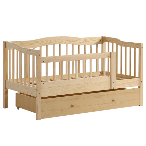 FCH Vertical Fence Wood Painted Pine Toddler Bed with Bottom Drawer and Side Car Bed