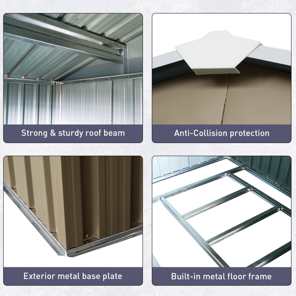 8 英尺 x 6 英尺户外金属储藏棚，带窗户，灰色-10