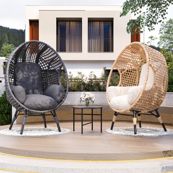 New Grid Style  PE Wicker Weaving Patio Egg Chair with Gray Color Rattan Gray Cushion