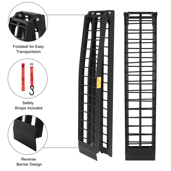 9ft Aluminum Plate Folding ATV Loading Ramp Black Pair Truck Trailer 1200 lbs