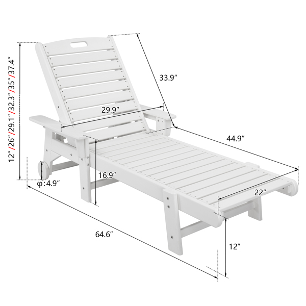 195*75.5*33cm HDPE Backrest Adjustable Lying Bed White