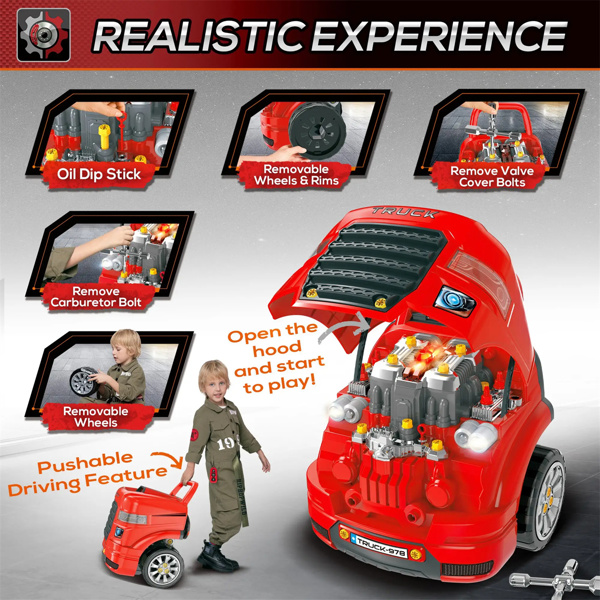  Red Kids Truck Mechanic Repair Truck Set for 3-5 Yr Toddlers 