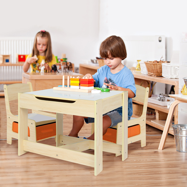 Children's Wooden Table And Chair Set With Two Storage Bags (One Table And Two Chairs)