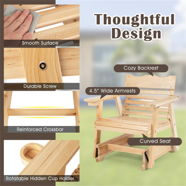 Outdoor Wood Rocking Chair with High Back and Widened Armrests