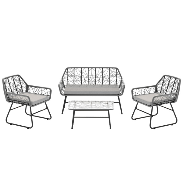 Outdoor Furniture 4 Piece wicker patio furniture set,glass table,With cushion,Suitable for patio, garden, balcony, etc.