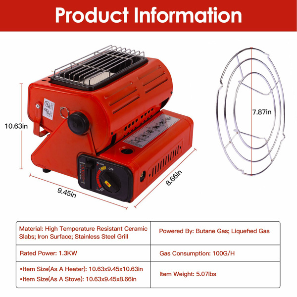 2 in 1 Portable Butane Burner Heater Outdoor Butane Gas Heater Warmer Heating Cooking Stove Cooker for Camping Fishing RV Travel