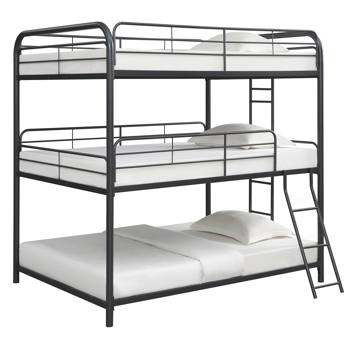 Furniture Triple Bunk Bed, FULL/FULL/FULL, black