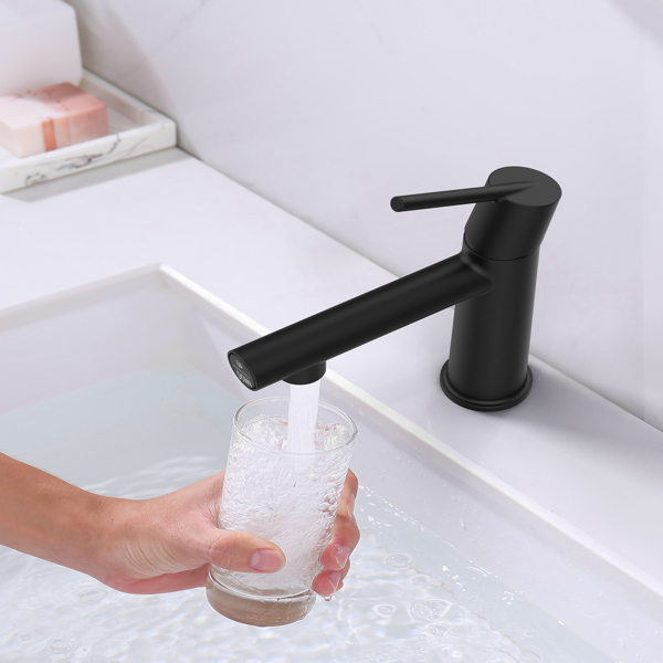 Matte Black Single Handle Bathroom Faucet for 1 or 3 Holes ,Fountain and Flow Mode Two-in-one function,Deck Mount Laundry Vanity Sink Faucet with Two 9/16" Hoses[Unable to ship on weekends]