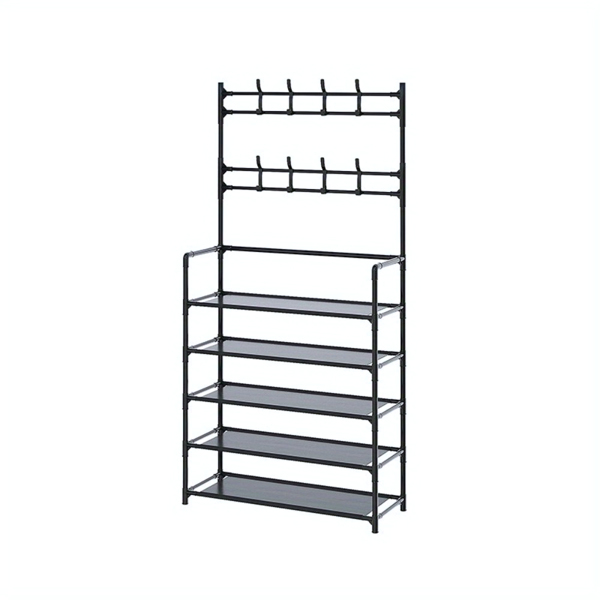 5-Tier Multi-Functional Shoe Rack & Coat Stand – Freestanding Entryway Organizer for Shoes, Boots, Hats & Coats, Fits 10-15 Pairs, Ideal for Bedrooms, Hallways & Dorms