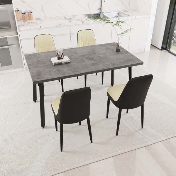 55.12-70.87" expandable rectangular dining table that can accommodate 4-6 people, equipped with 4 PU fabric thick padded dining chairs , kitchen table and chairs, with black metal legs 