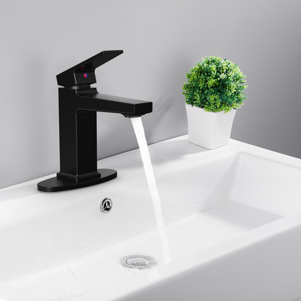 Matte Black Single Handle Bathroom Faucet with Deck For 1 or 3 Holes,Laundry Vanity Sink Faucet with Two 9/16" Hoses[Unable to ship on weekends]