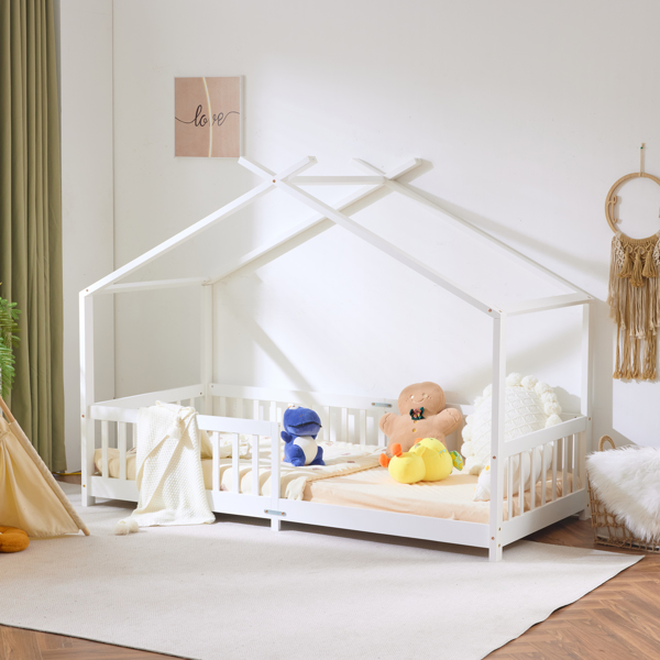 X-Shaped Roof Design White Painted Pine Children's Bed