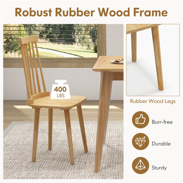 2 PCS Dining Chairs with High Spindle Back and Natural Rubber Wood Legs