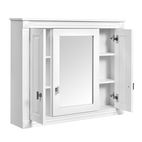 Bathroom Wall Cabinet with Mirror, Wall Mounted Medicine Cabinet with 4 Shelves, Mirrored Door Over Toilet Storage Cabinet, White