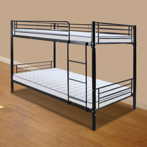 【same code：67430277】Iron Bed Bunk Bed with Ladder for Kids Twin Size Black