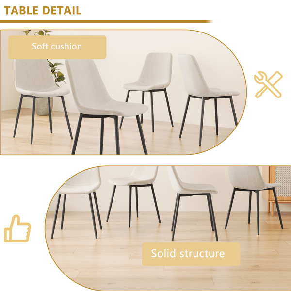 Dining Chairs Set of 4 modern kitchen dining chairs, linen padded seats, and sturdy black metal leg design (beige)  dining table chairs Suitable for home and office use