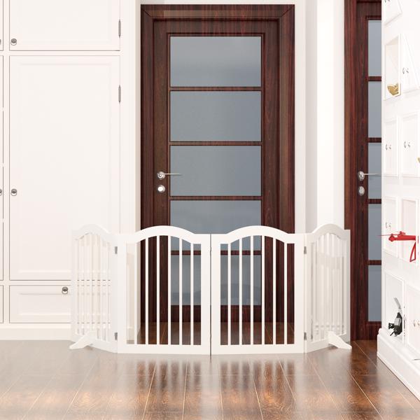 27.6" Height Tall Freestanding Pet Gate, 4 Panels Foldable Dog Gate, Solid Wood Folding Safety Fence Wooden Dog Gate with 2 pcs Support Feet Ideal for Stairs, Doorways, Halls, Kitchens, Heavy Duty Gat