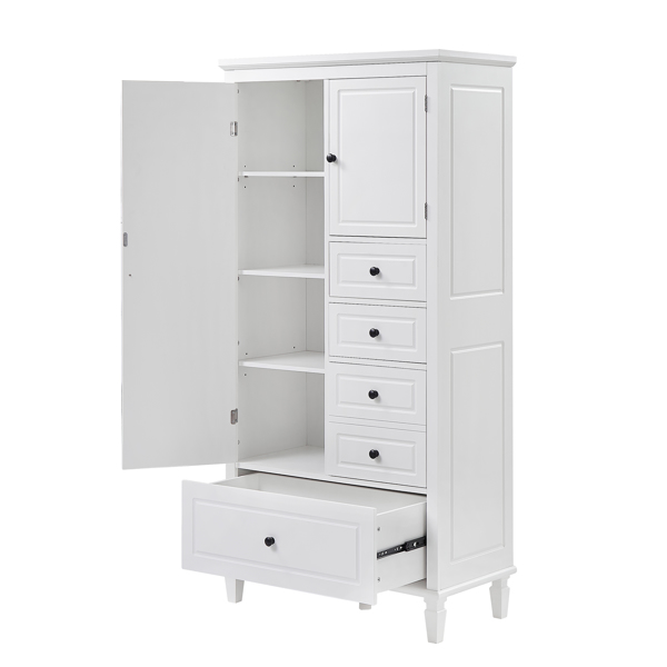 Tall and Wide Storage Cabinet with Doors for Bathroom/Office/Living Room/Indoor, Four Drawers of Different Sizes, Adjustable Shelves, White