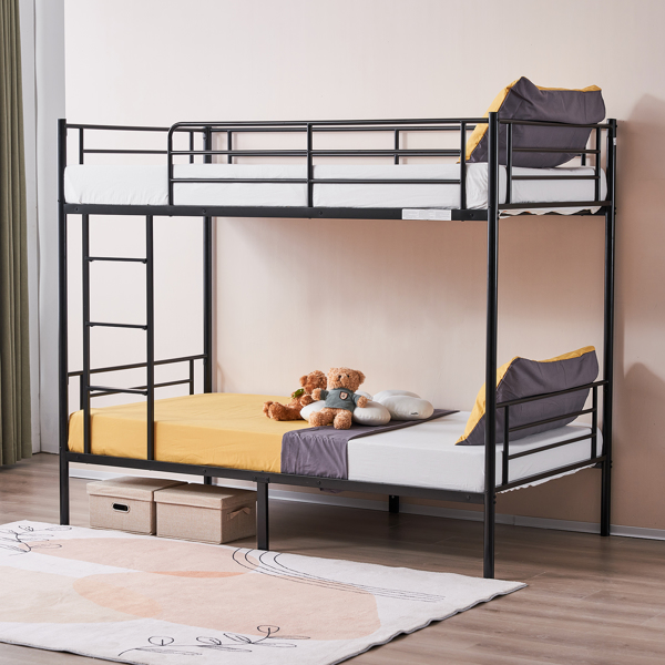 【same code：67430277】Iron Bed Bunk Bed with Ladder for Kids Twin Size Black