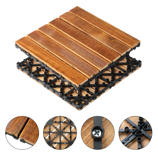 27pcs Wood Interlocking Deck Tiles 11.8"x11.8", Waterproof Flooring Tiles for Indoor and Outdoor, Patio Wood Flooring for Patio Porch Poolside Balcony Backyard