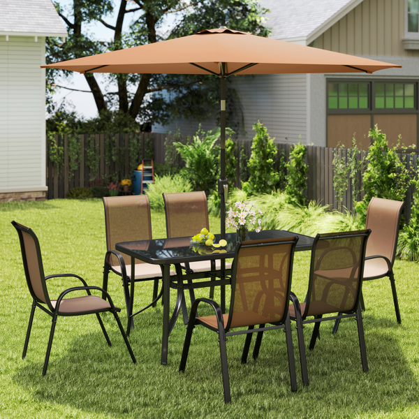 Outdoor dining table and chair package with umbrella ( Amazon Shipping)（Prohibited by WalMart）