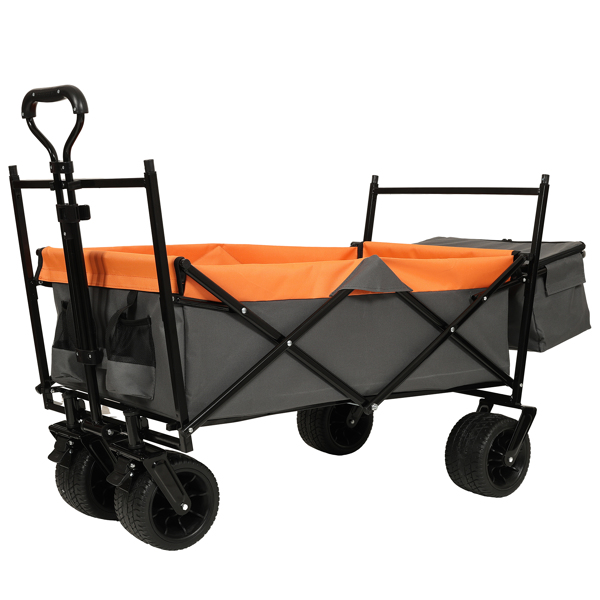 480Lbs Collapsible Wagon with Canopy,Wagon Stroller with 7" All-Terrain Wheels, Lightweight Foldable Wagon, Large Capacity for Camping, Shopping, Sports, and Garden Use,orange with mosquito net