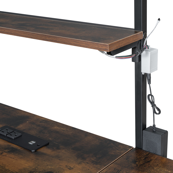 Twin Size Metal Loft Bed with Built-in Work Station, LED and Multiple Storage, Black