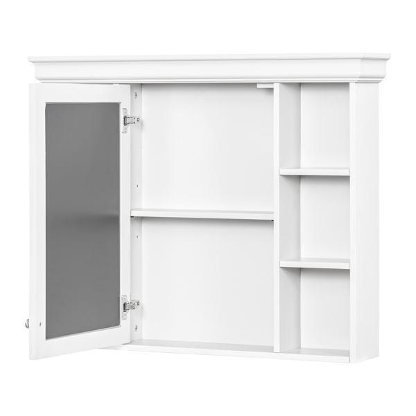 35'' x 28'' White Wall Mounted Bathroom Storage Cabinet with Mirror Door, Modern Bathroom Wall Cabinet with Mirror, Medicine Cabinet with 6 Open Shelves