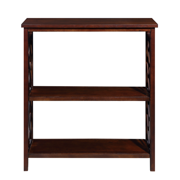 Console Table 3-Tier with Storage Shelves,Open Bookshelf Bookcase with Solid Wood Legs for Hallway, Living Room and Bedroom. Cherry