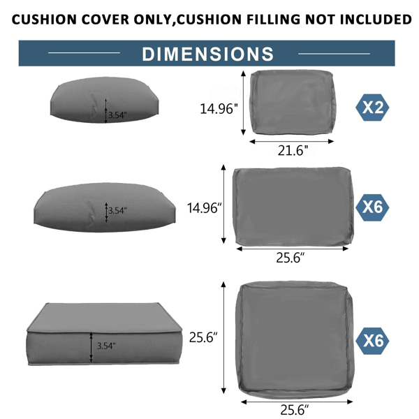 14 PCS Outdoor Cushions for Patio Furniture Replacement, Patio Furniture Cushions with Sponge, Deep Seat Patio Cushions(Grey)【Sale on Temu is banned, can not be shipped on weekends, order carefully】