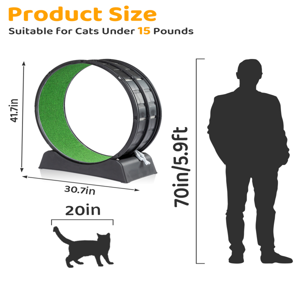 Cat Exercise Wheel, 39 inch Cat Wheels for Indoor Cats, Cat Treadmill Wheel Exerciser with Carpeted Runway, Plastic Cat Running Wheel for Cats Daily Exercise and Weight Loss, Black