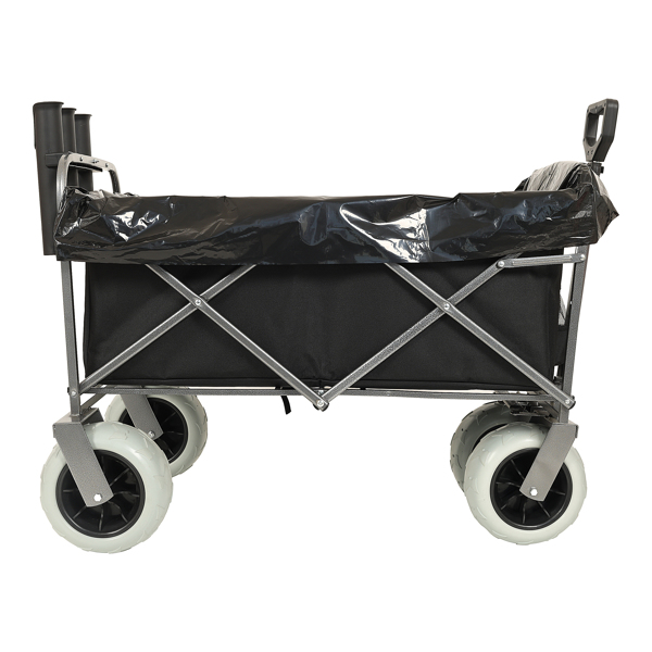 Fishing Cart with Rod Holders ,Beach Wagon with Big Wheels for Sand 500lbs capacity - All Terrain Steel Frame Utility Cart with 9" Pneumatic Tires,strap with multiuse bag ,black