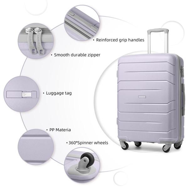 Luggage Sets 5 Piece, Expandable Luggage Hardside PP Suitcase Sets with Spinner Wheels TSA Lock, Lavender