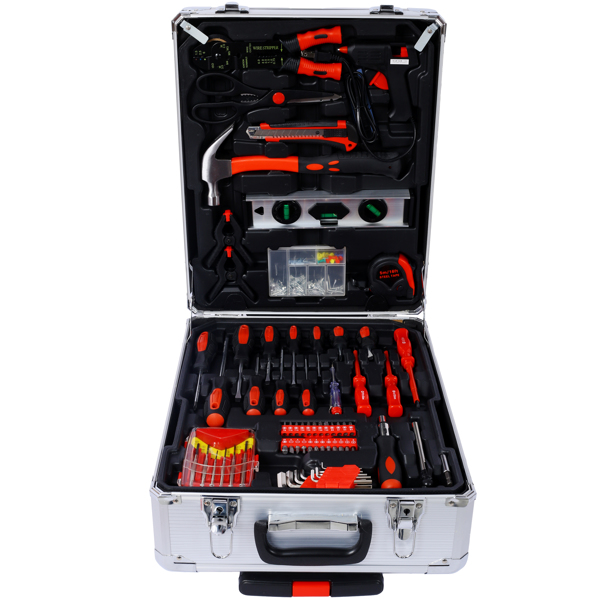 899pcs Home Repair Tool Set Kit for Men, Toolbox Storage Case with 4 Drawers, General Household Tool Kit with Rolling Tool Box, Tool Set Kit for Maintenance, Garden, Homeowner, Handyman ,silver case