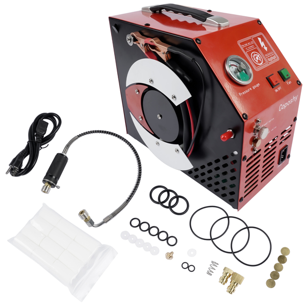 Air Compressor Pump 3 Stage Compression 220V-110v-12v DC 350W 30mpa or 4500psl Red