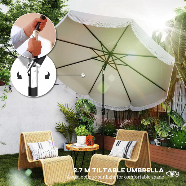 8.8FT Elegance Patio Umbrella, UPF 30+ Outdoor Market Umbrella with 8 Ribs, Push Button Tilt,Light Gray 
