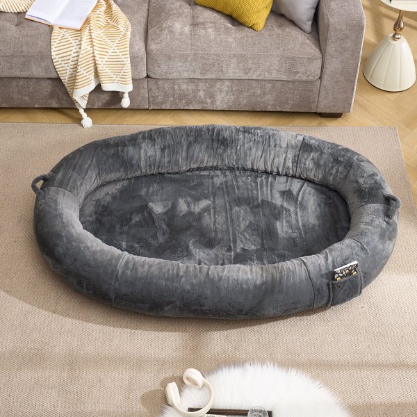 Human Dog Bed for Adult, Giant Extra Large Memory Foam Human Size Pet Bed for People, Fluffy Plush Dog Bed for Human with Storage Pocket  Cover Portable Handle Non-Slip Bottom