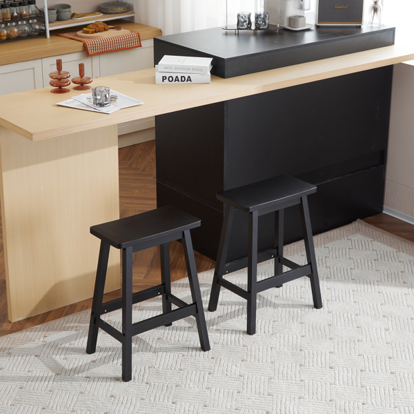 2pcs Pine Wood Saddle Seat Bar Stool Black