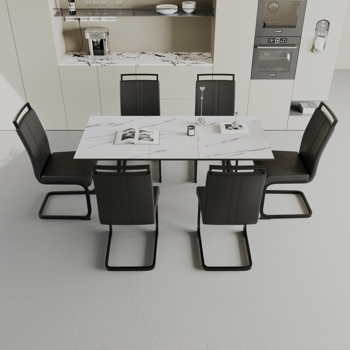 47\\"-63\\" expandable dining table set for 2-6 people, equipped with C-shaped tubular cushioned armless dining chair and an elegant and spacious dining table kitchen table and chair set, with metal legs 