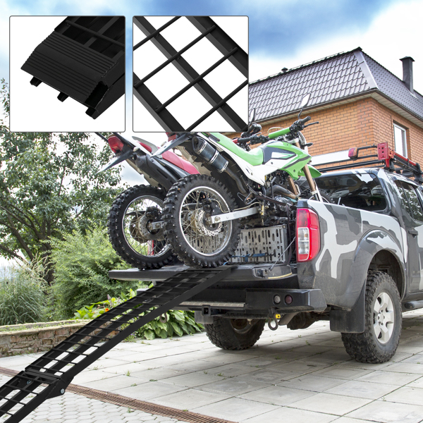 9ft Aluminum Plate Folding ATV Loading Ramp Black Pair Truck Trailer 1200 lbs