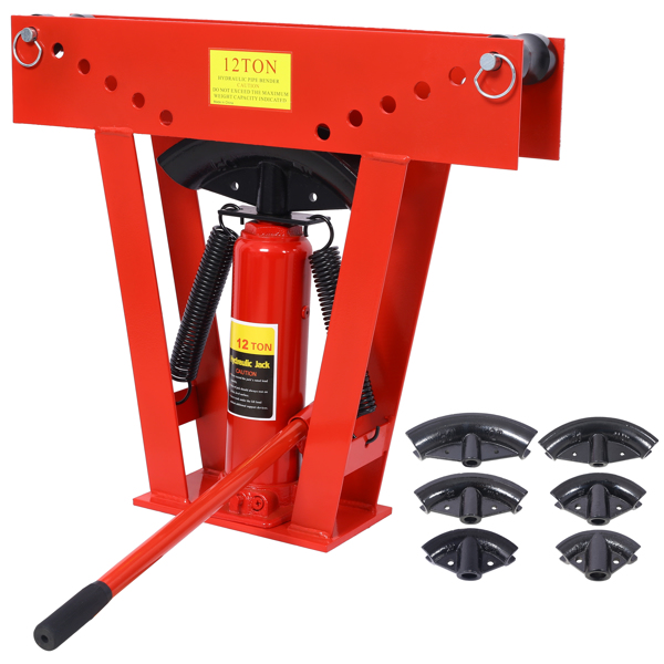 12 Ton Pipe Bender Manual Hydraulic, Piping Bending Exhaust Tube Fabric with 6 Dies, Adjustable Rollers 90-180 Degree Bending Steel Iron Metal Ratcheting for Pipe Tube Bender,red